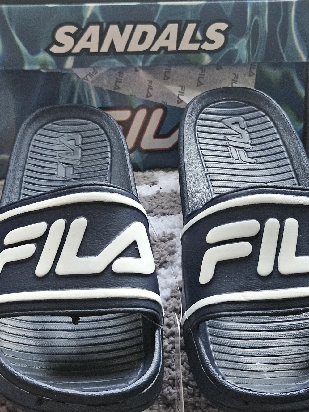 FILA Navy Blue & White Slide Sandals